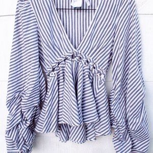 L'Academie Far From Home Striped Cut-out Top XS